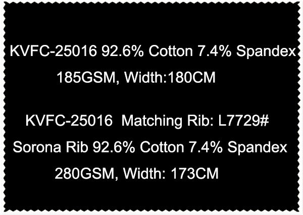 KVFC-25016 Matching Rib L7729 Sorona Rib 92.6 Cotton 74 Spandex 280GSM Width 173CM-2