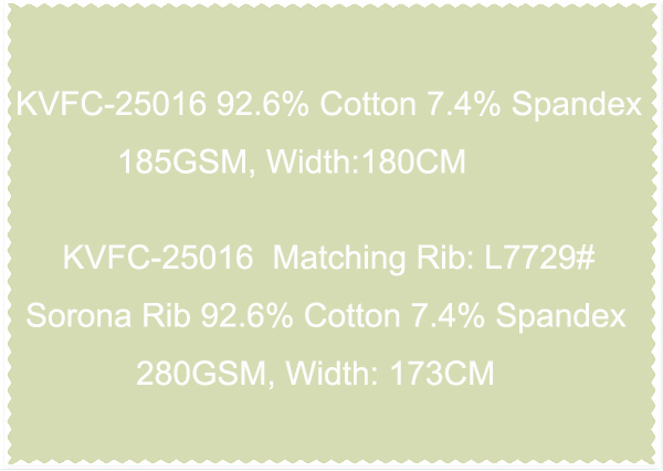 KVFC-25016 Matching Rib L7729 Sorona Rib 92.6 Cotton 74 Spandex 280GSM Width 173CM