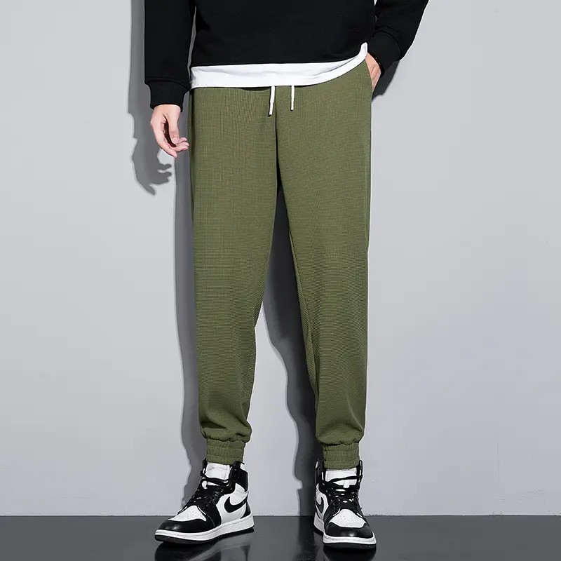 Mies-Baggy-Waffle-Drawstring-Jogger-housut-taskut