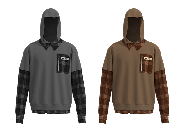 Men Fake Two Piece Checkered Sleeves Pullover Sweatshirt Casual Hooded Sweatshirt