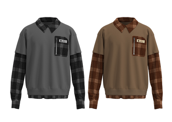 Men Fake Two Piece Checkered Sleeves Pullover Sweatshirt