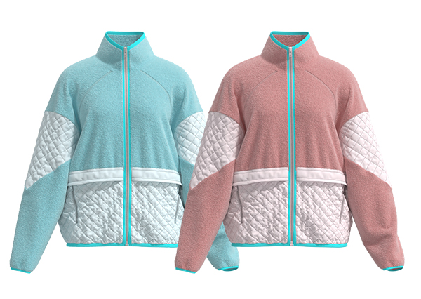 Women Color Block Stand Collar Full Zip Fleece Jacket Loose Fit Windproof Jacket
