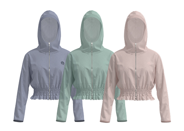 Women Waist Shirring Sun Protective Cropped Full Zip Hoodie Jacket